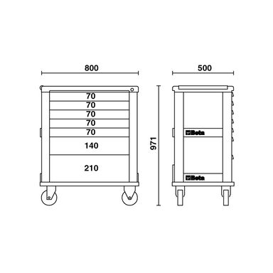 Wózek narzędziowy 7-szufladowy 971x800x500 mm, szary, 3900/C39-7/G Beta