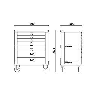 Wózek narzędziowy z 8 szufladami 971x700x500 mm, czerwony, 3900/C39-8/R Beta