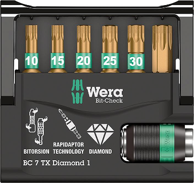 Zestaw bitów Bit-Check 7 TX (TORX) Diamond 1 Wera