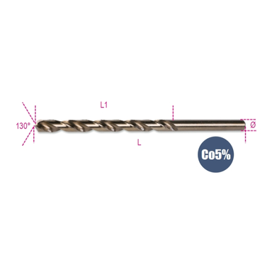 Wiertło kręte cylindryczne szlifowane HSS-CO 5,00 mm DIN340, 415L Beta