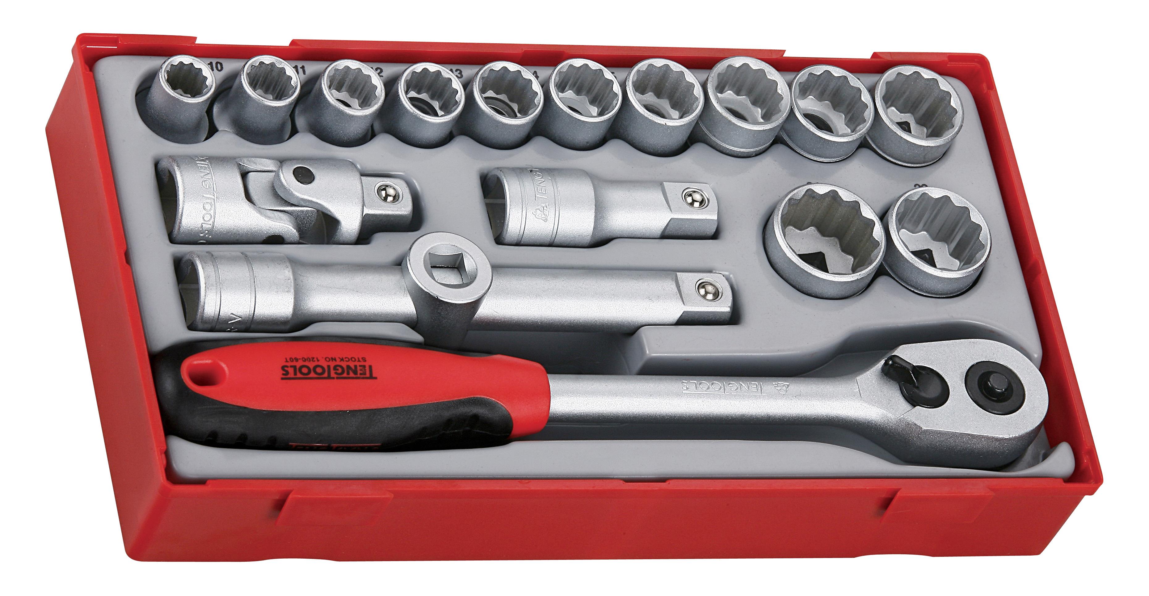 Zestaw kluczy nasadowych 1/2" kwadrat, 18el., TT1218, Teng Tools