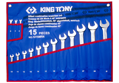 ZESTAW KLUCZY PŁASKO-OCZKOWYCH ODGIĘTYCH 15cz. 6 - 32mm, ETUI King Tony