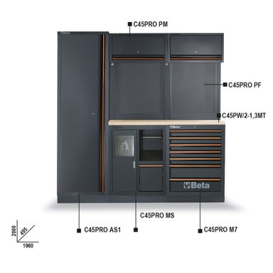 Zestaw mebli warsztatowych systemu C45PRO, 4500/C45PRO/CW Beta
