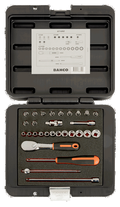Zestaw nasadek 1/4 cala, 29 szt., skrzynka metalowa niższa BAHCO