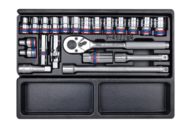 ZESTAW NASADEK 1/2" 22cz. KRÓTKIE 6-kąt. 8 - 24mm Z AKCESORIAMI, WKŁAD DO WÓZKA King Tony