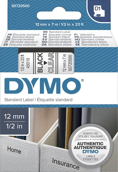 Tasma do drukarek etykiet D1 45010, czarna/przezroczysta 12mmx7m DYMO