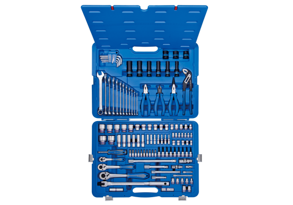 ZESTAW NASADEK 1/4"+3/8"+1/2" 119cz. 4 -32mm 6-kąt. Z AKCESORIAMI, CHROM+NARZĘDZIA UNIWERSALNE W WALIZCE PLAST. King Tony