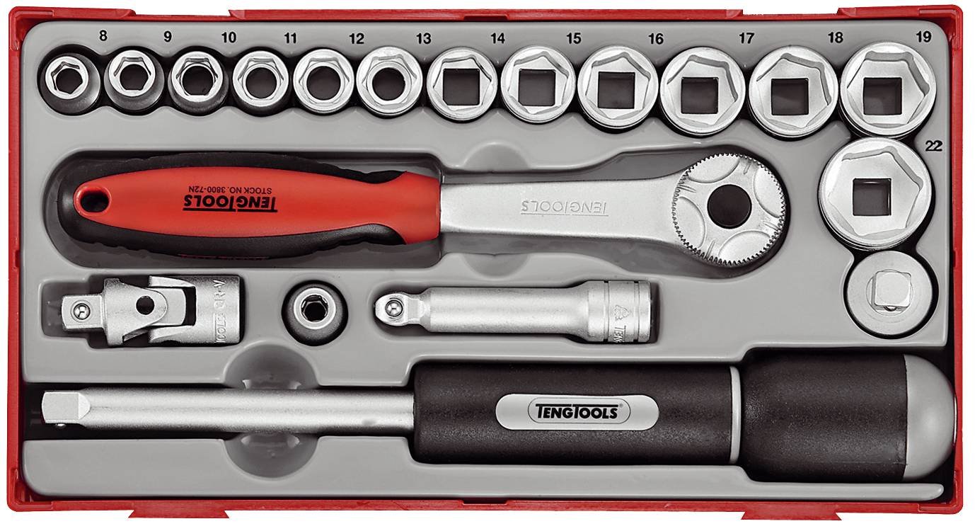 19-elementowy zestaw kluczy nasadowych z chwytem □ 3/8" Teng Tools TT3819