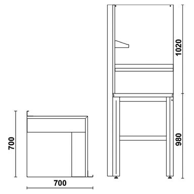 Moduł narożny wolnostojący z panelami perforowanymi RSC55 2000x700x700 mm, szary z pomarańczowym, 5500/C55AC-G Beta