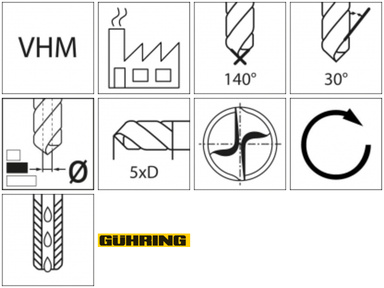 Wiertlo miniaturowe WN pelnoweglikowe TiALN,chlodzenie wewn.7xD0,80mm GÜHRING