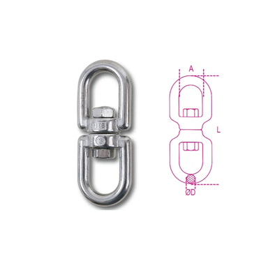 Krętlik ucho-ucho ze stali nierdzewnej AISI 316 ø D 19 mm, L 223 mm, WFL 1600 kg Robur