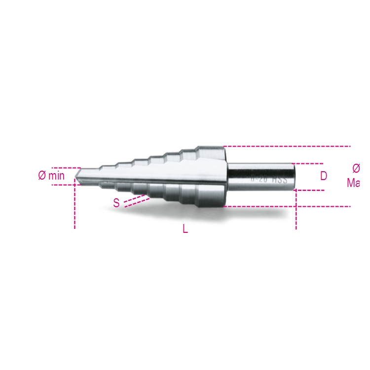 Wiertło stożkowe stopniowe HSS 40-50 mm, długość 100 mm, 425 Beta