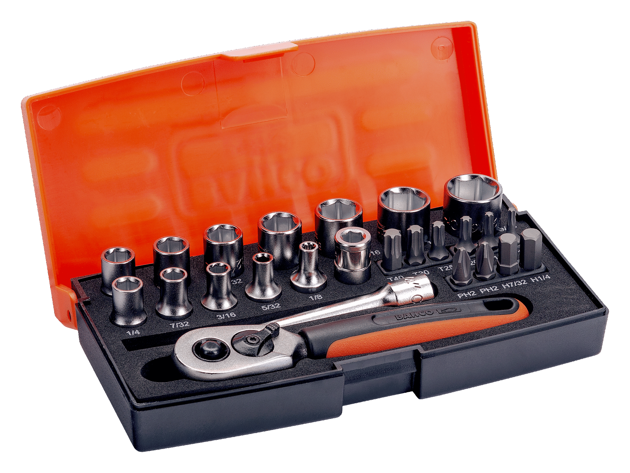 Zestaw nasadek 6-kątnych 1/4", 25 elementów, calowe BAHCO