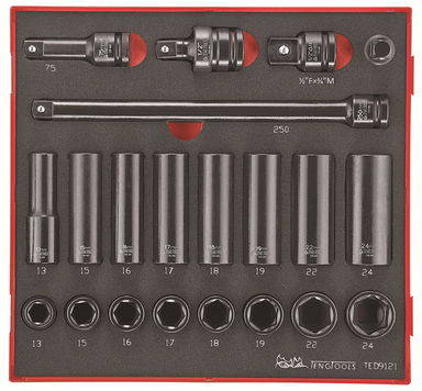 21-elementowy zestaw nasadek maszynowych z chwytem kwadratowym 1/2" Teng Tools TED 9121