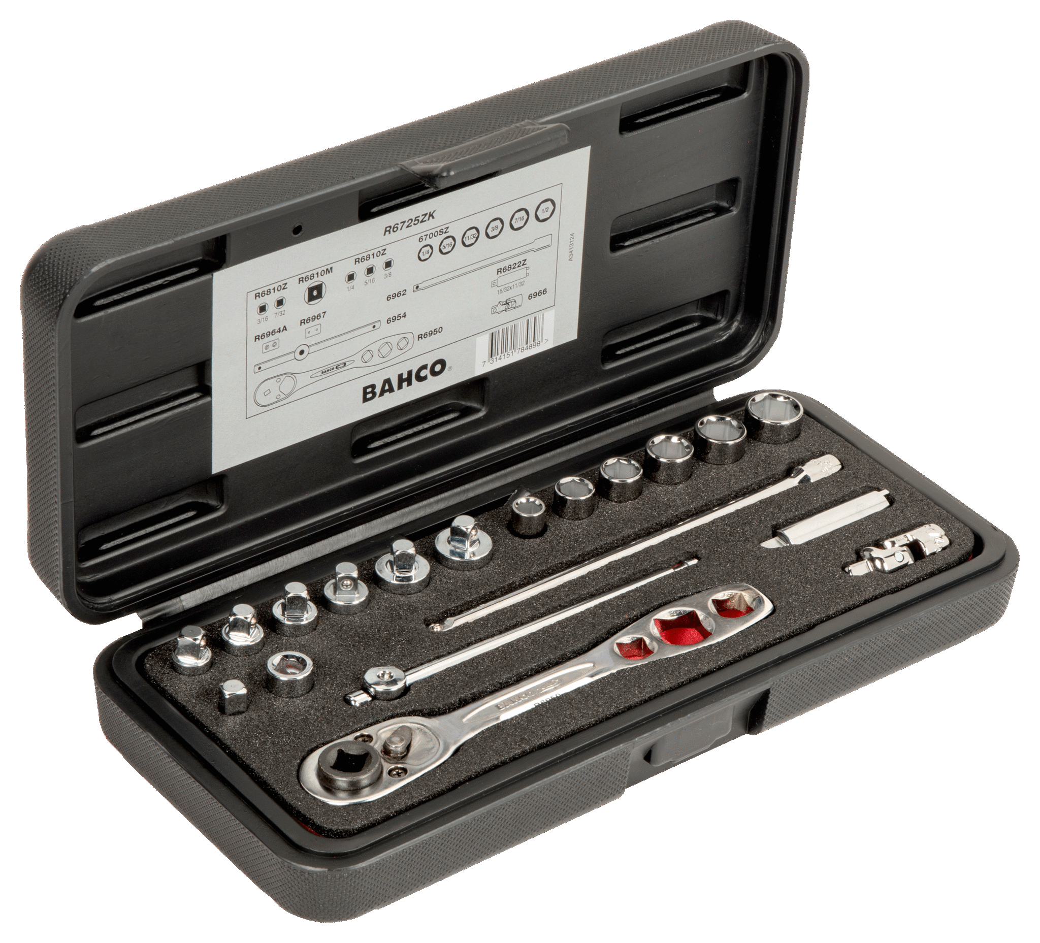 Zestaw nasadek 1/4" dla chłodnictwa w metalowej skrzynce BAHCO