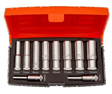 Zestaw 10 nasadek długich 1/4" 4-13 mm BAHCO