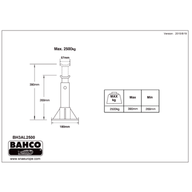 Podpórki aluminiowe 2500 kg, 269-390 mm, zestaw 2 szt. BAHCO