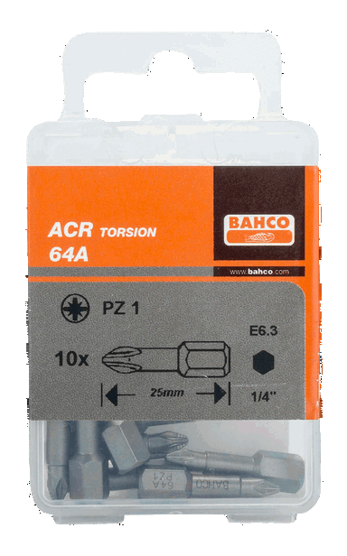 Bit udarowy 1/4" Torsion ACR PZ3x25 mm, 10 szt. BAHCO