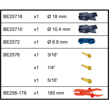 Kleszcze zacisku węży 185 mm z zestawem stoperów i separatorów BE257 BAHCO