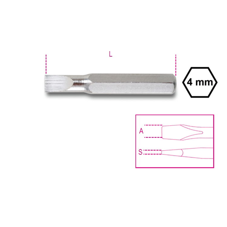 Bit 4 mm do śrub płaskich 0,5x3,0 mm, 1256LP Beta