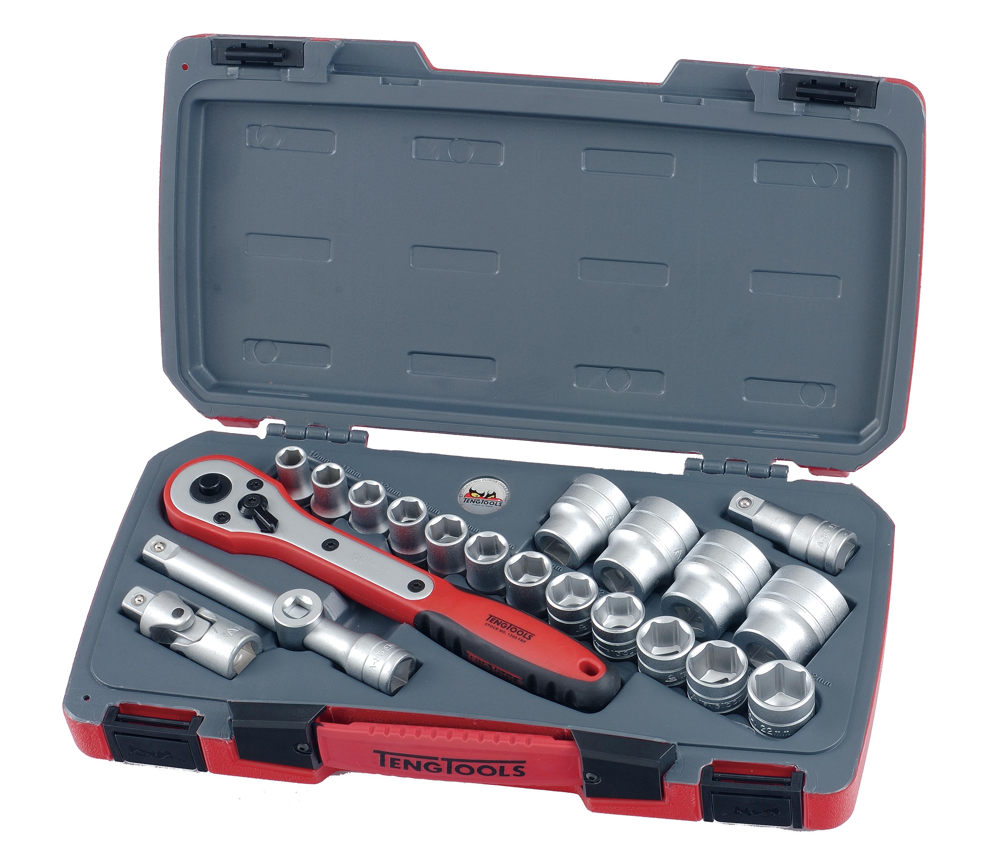 21-elementowy zestaw narzędzi nasadowych z chwytem kwadratowym 1/2". Teng Tools T1221-6