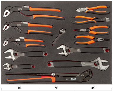 Wkład narzędziowy z zestawem szczypiec i kluczy nastawnych - 13 elementów BAHCO