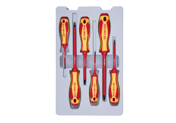 ZESTAW WKRĘTAKÓW IZOLOWANYCH 6 cz. KRZYŻAK PH No.0. No.2. No.3. PŁASKIE 3 x 75. 4 x 100. 6.5 x 150 King Tony
