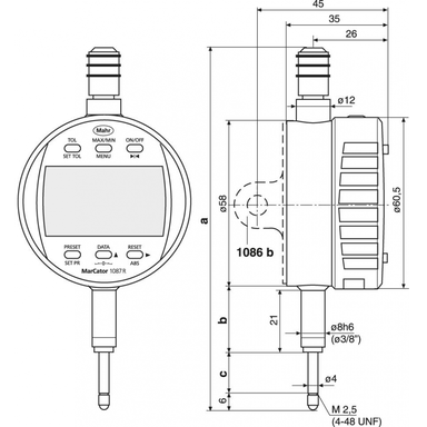 Czujnik zegarowy, cyfrowy 1087 R-HR 25,0 mm (0,5") 0,001mm MAHR