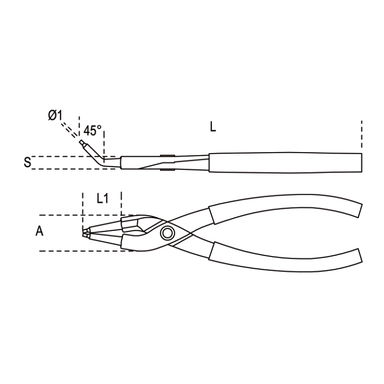 Szczypce do pierścien segera wewnętrznych odgięte o 45° 140x0,9 mm, Ø8-12 mm 1033/140X0.9 Beta