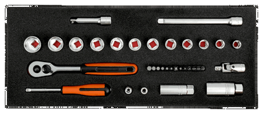 Wkładka z pianki z zestawem nasadek 1/4" i 3/8" - 33 elementy BAHCO