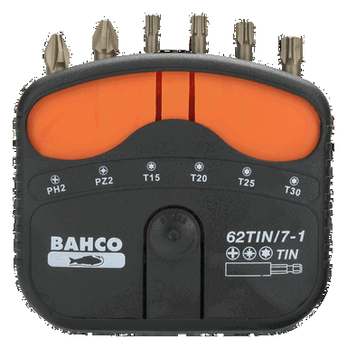 Zestaw 7 sztuk bitów azotek tytanu z uchwytem uniwersalnym 1/4” DIN 3126-C6.3, ISO 1173 BAHCO