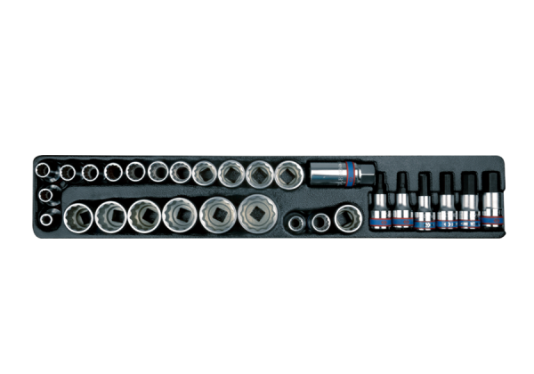 ZESTAW- NASADKI 1/2" 12-KĄT. KRÓTKIE 8 - 32mm, 7/16"-7/8", HEX H5 - H14, NASADKA DO ŚWIEC 21mm, WKŁAD DO SKRZYNKI 87408, 29 cz. King Tony