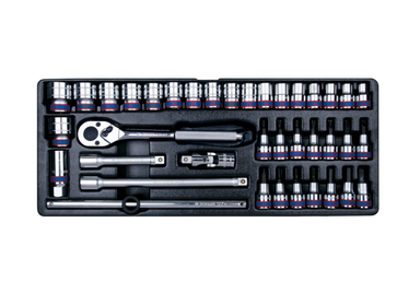 ZESTAW NASADEK 1/2" 38cz. KRÓTKIE 6-kąt. 10 - 32mm, HEX 4 - 12, ZESTAW WKRĘTAKÓW, TORX T25 - T40 Z AKCESORIAMI, WKŁAD DO SKRZYNI King Tony