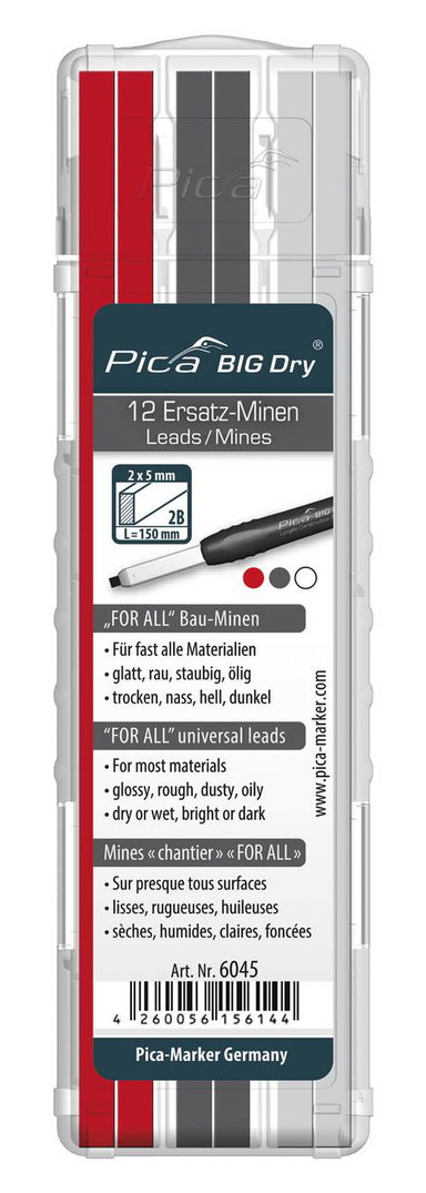 Zest.zapasowych wkladow do olowkow stolarskich BIG Dry FORALL Bau,grafit, czerwony, bialy Pica