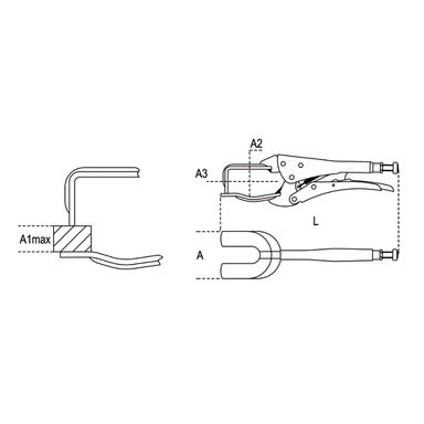 Szczypce Morse'a nastawne samoblokujące ze szczekami kątowymi widełkowymi 280 mm, 1060/280 Beta