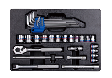 ZESTAW NASADEK 3/8" 31cz. KRÓTKIE 6-kąt. 6 - 22mm Z AKCESORIAMI + ZESTAW IMBUSÓW 1.5 - 10mm, WKŁAD DO WÓZKA King Tony