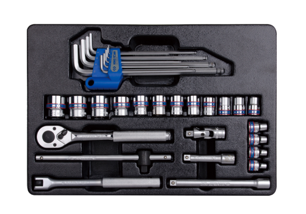 ZESTAW NASADEK 3/8" 31cz. KRÓTKIE 6-kąt. 6 - 22mm Z AKCESORIAMI + ZESTAW IMBUSÓW 1.5 - 10mm, WKŁAD DO WÓZKA King Tony