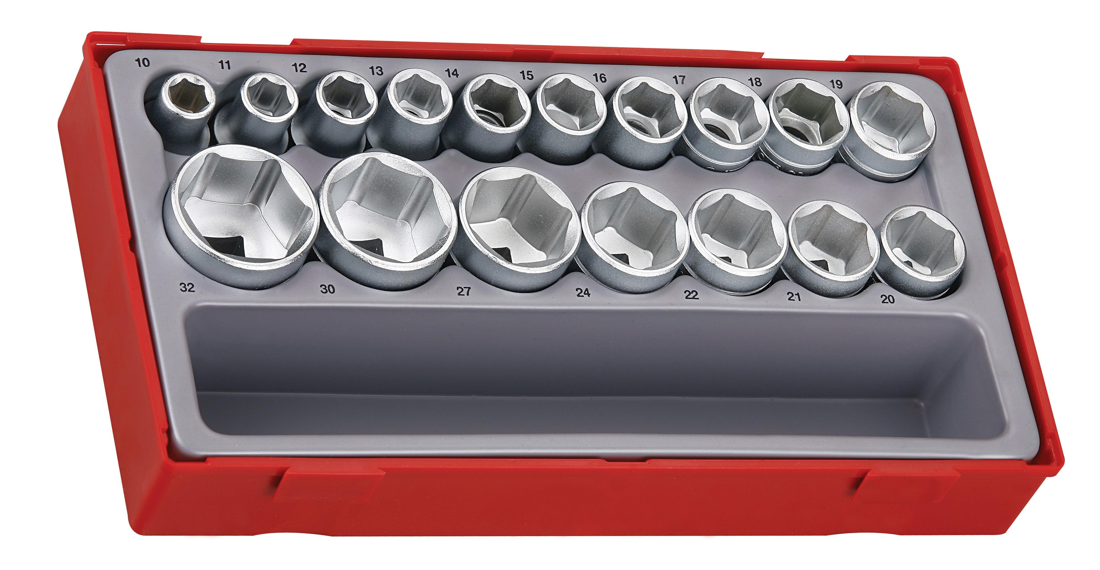 17-elementowy zestaw nasadek 6-kątnych z chwytem kwadratowym 1/2", Teng Tools TT1217-6