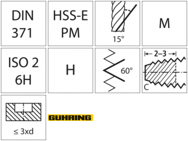 Gwintownik maszynowy DIN371 HSSE-PM TiALN, typ H, kszt.C, M4 GÜHRING