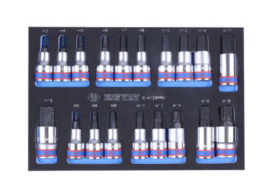 ZESTAW NASADEK 1/2", KRÓTKIE HEX H3 - H19, SPLINE M5 - M18, WKŁAD Z PIANKI EVA DO WÓZKA, 19 cz. King Tony