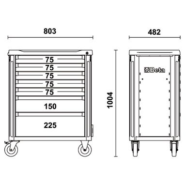 Wózek narzędziowy stalowy z 7 szufladami, szary, 3700/C37A/7-G Beta