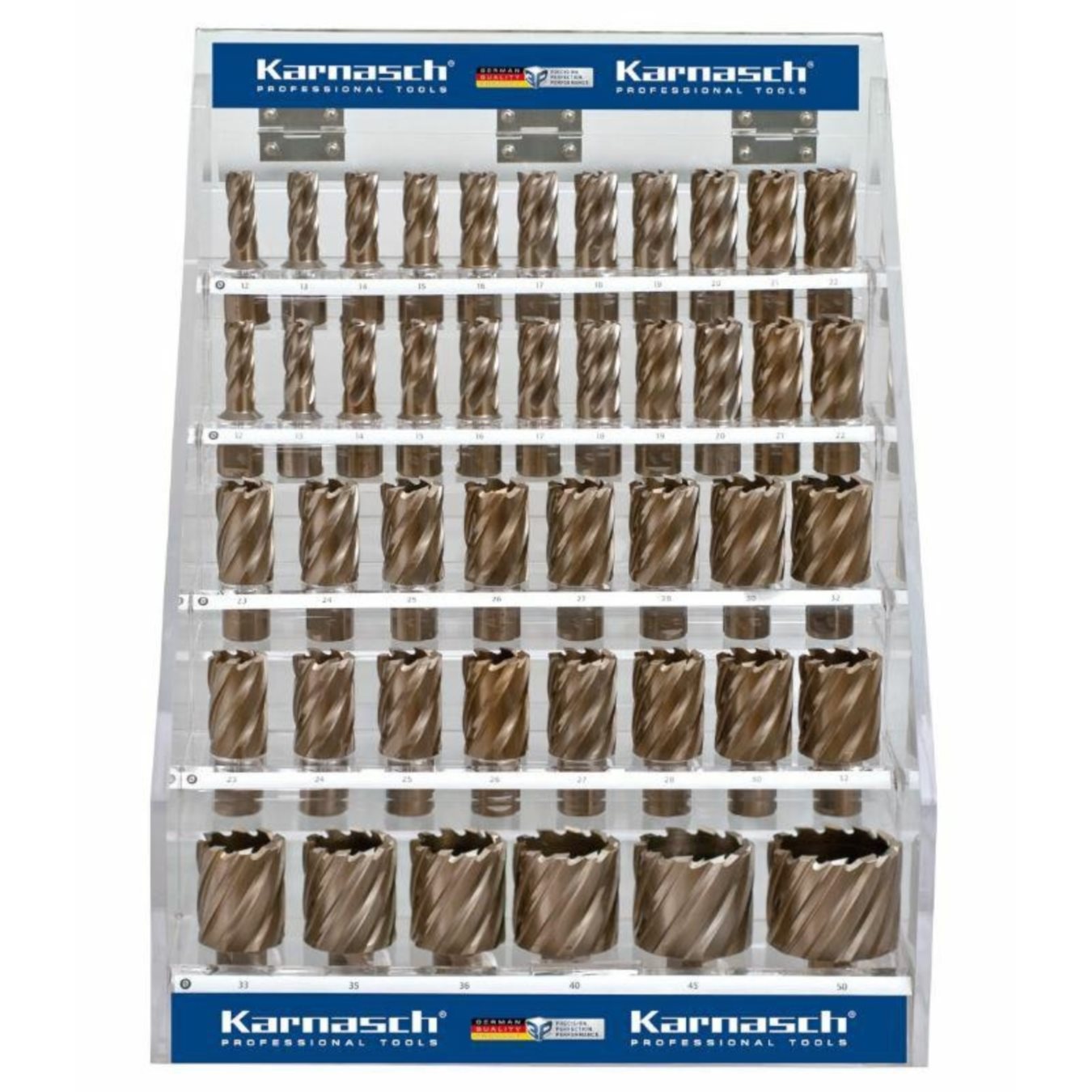 Ekspozytor z wiertłami rurowymi Gold-Drill Line30 12-50mm 44szt+piloty Inte