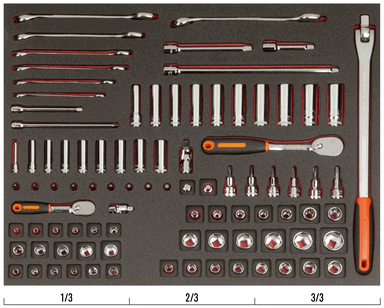 Wkład narzędziowy - Nasadki 1/4" + 3/8" i Klucze płasko-oczkowe standardowe - 91 elem. BAHCO