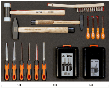 Wytłoczka z młotkami i pilnikami - 26 el. BAHCO