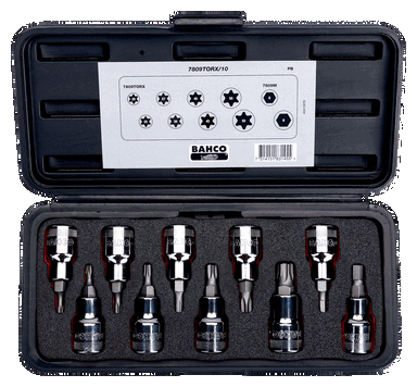 Zestaw 10 nasadek 1/2” z końcówkami TORX i PHILLIPS w metalowym pudełku BAHCO