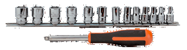 Nasadki 6-kątne 6700SM 13 sztuk na szynie RAIL-187 BAHCO