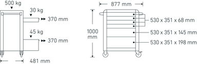 Wózek narzędziowy 6 szuflad antracyt, RAL 7016, 93/6 STAHLWILLE