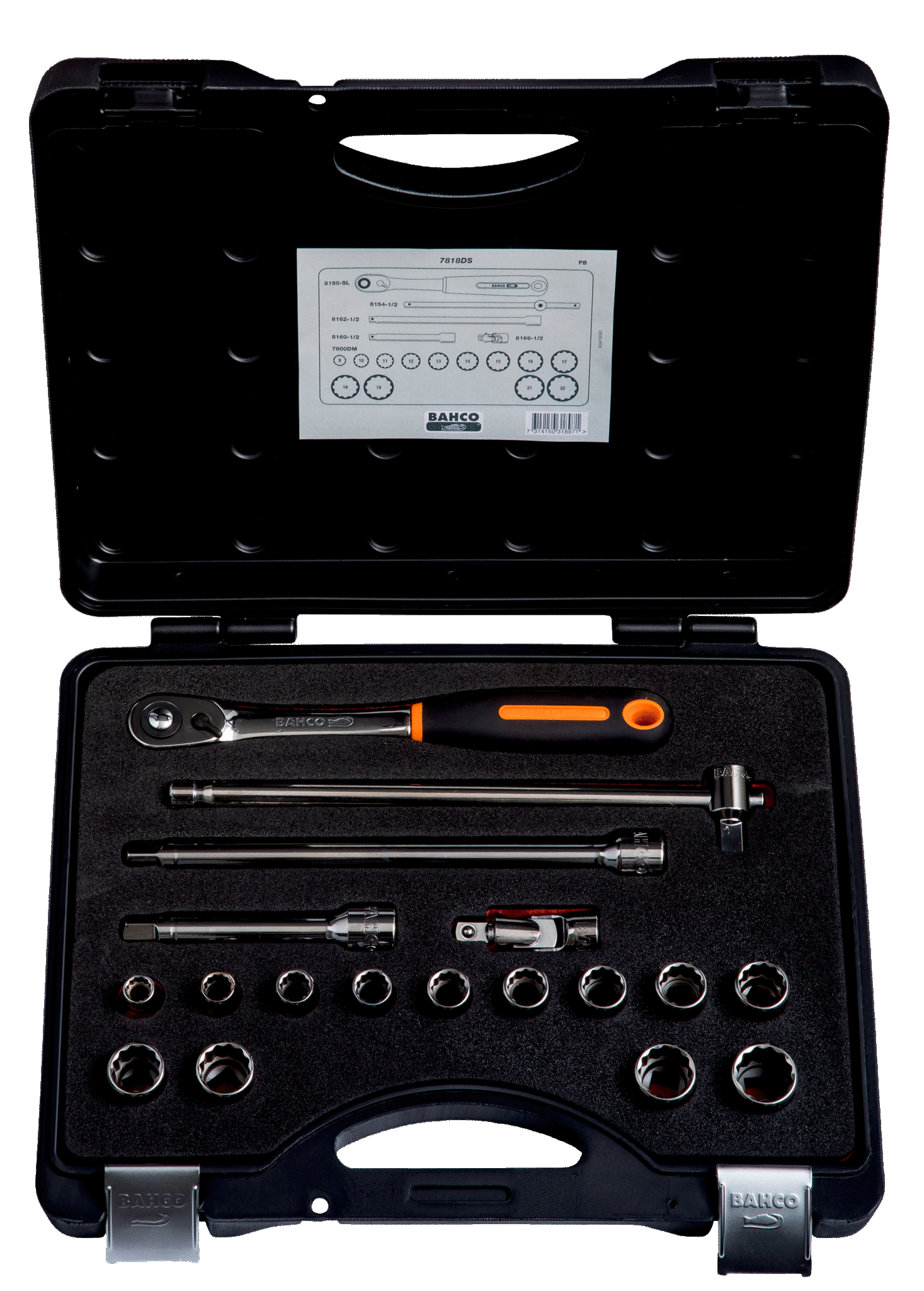 Zestaw nasadek 1/2" 18 sztuk 8-22 mm w metalowym pudełku BAHCO