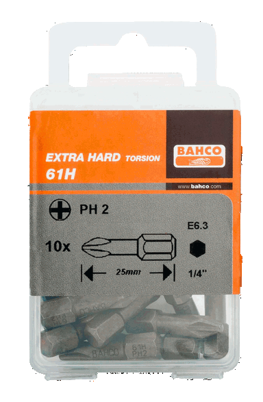 Bit utwardzony 1/4" Torsion PH2x25 mm, 10 szt. BAHCO