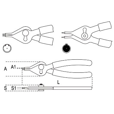 Szczypce do pierścieni segera wewnętrznych i zewnętrznych 150 mm, Ø 19-60 mm, 1039/150 Beta